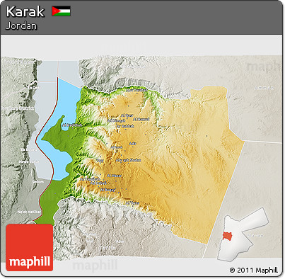 Physical 3D Map of Karak, lighten, semi-desaturated
