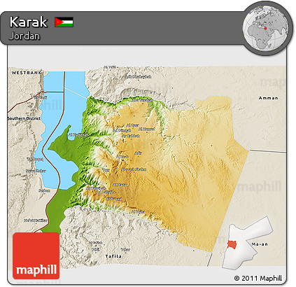 Physical 3D Map of Karak, shaded relief outside