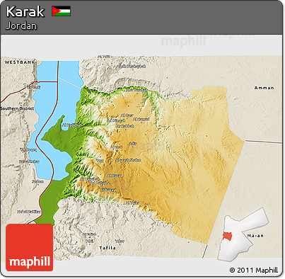Physical 3D Map of Karak, shaded relief outside
