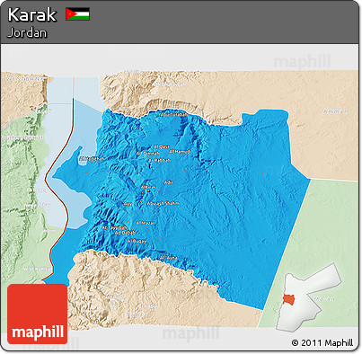 Political 3D Map of Karak, lighten