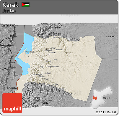 Shaded Relief 3D Map of Karak, darken, desaturated