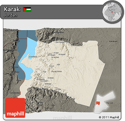 Shaded Relief 3D Map of Karak, darken