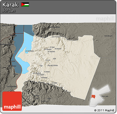 Shaded Relief 3D Map of Karak, darken