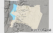 Shaded Relief 3D Map of Karak, darken, semi-desaturated
