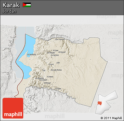 Shaded Relief 3D Map of Karak, lighten, semi-desaturated