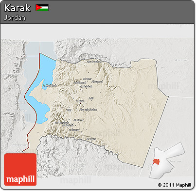 Shaded Relief 3D Map of Karak, lighten, semi-desaturated