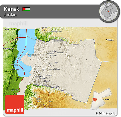Shaded Relief 3D Map of Karak, physical outside