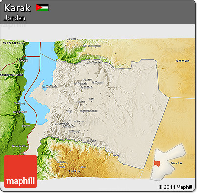 Shaded Relief 3D Map of Karak, physical outside