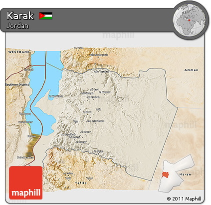 Shaded Relief 3D Map of Karak, satellite outside