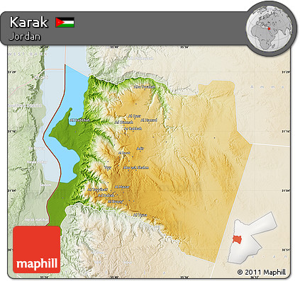 Physical Map of Karak, lighten