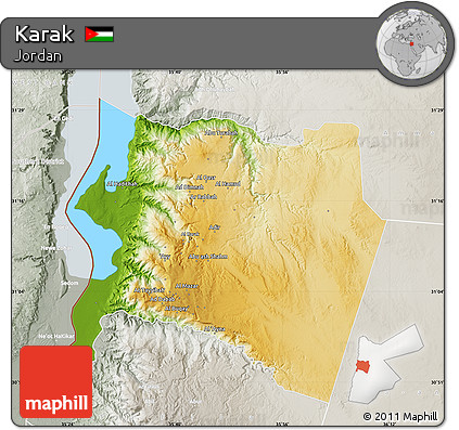 Physical Map of Karak, lighten, semi-desaturated