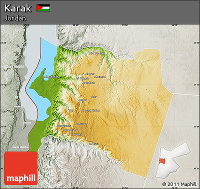 Physical Map of Karak, lighten, semi-desaturated