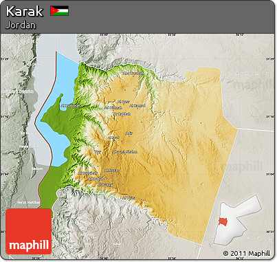 Physical Map of Karak, lighten, semi-desaturated