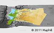 Physical Panoramic Map of Karak, darken, desaturated