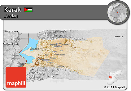 Satellite Panoramic Map of Karak, desaturated