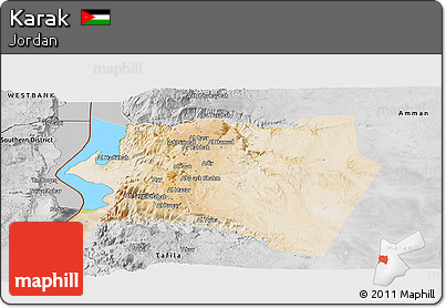 Satellite Panoramic Map of Karak, desaturated