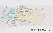 Shaded Relief Panoramic Map of Karak, lighten, desaturated