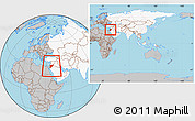 Gray Location Map of Jordan, highlighted continent, within the entire continent