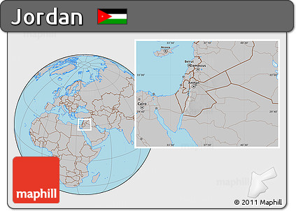 Gray Location Map of Jordan, hill shading inside