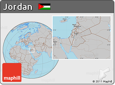 Gray Location Map of Jordan, hill shading inside