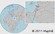Gray Location Map of Jordan, hill shading outside