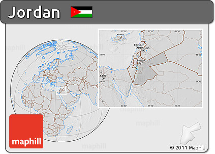 Gray Location Map of Jordan, lighten, desaturated, hill shading