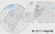 Gray Location Map of Jordan, lighten, desaturated, hill shading