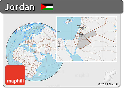 Gray Location Map of Jordan, lighten, land only