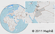 Gray Location Map of Jordan, lighten, land only, hill shading