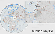 Gray Location Map of Jordan, lighten, semi-desaturated, hill shading