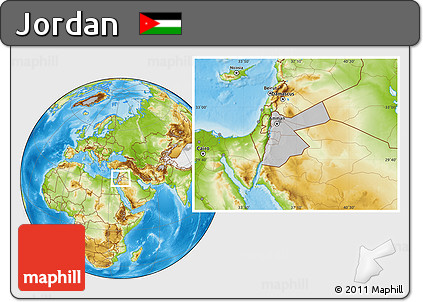 Gray Location Map of Jordan, physical outside, hill shading