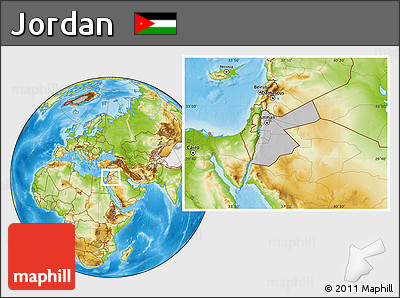 Gray Location Map of Jordan, physical outside, hill shading