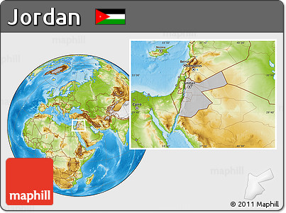 Gray Location Map of Jordan, physical outside, hill shading