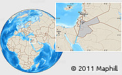 Gray Location Map of Jordan, shaded relief outside