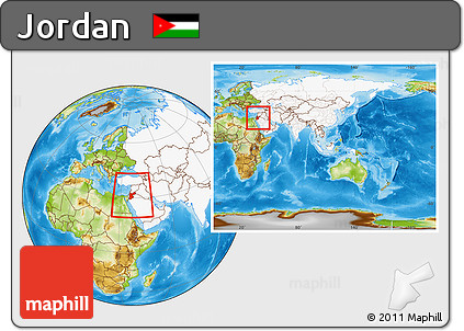 Physical Location Map of Jordan, highlighted continent, within the entire continent