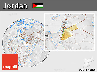 Physical Location Map of Jordan, lighten, desaturated