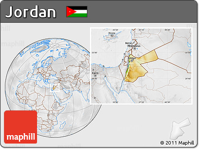 Physical Location Map of Jordan, lighten, desaturated