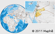 Physical Location Map of Jordan, lighten, desaturated, land only