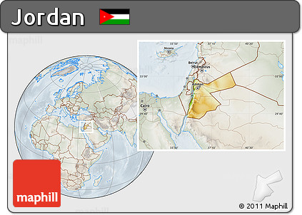 Physical Location Map of Jordan, lighten, semi-desaturated