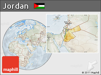 Physical Location Map of Jordan, lighten, semi-desaturated