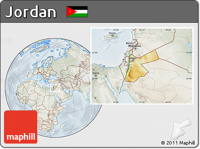 Physical Location Map of Jordan, lighten, semi-desaturated