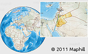 Physical Location Map of Jordan, lighten, semi-desaturated, land only