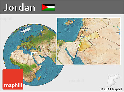 Physical Location Map of Jordan, satellite outside