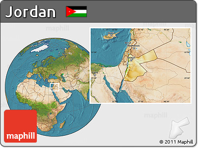 Physical Location Map of Jordan, satellite outside