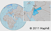 Political Location Map of Jordan, gray outside, hill shading