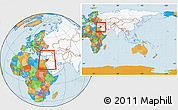 Political Location Map of Jordan, highlighted continent, within the entire continent