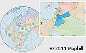 Political Location Map of Jordan, lighten, land only