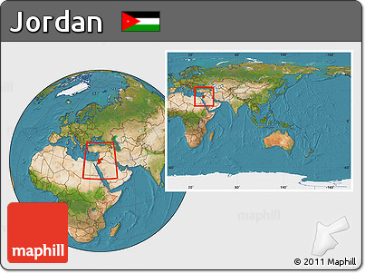 Satellite Location Map of Jordan, within the entire continent