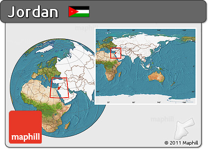 Satellite Location Map of Jordan, highlighted continent, within the entire continent