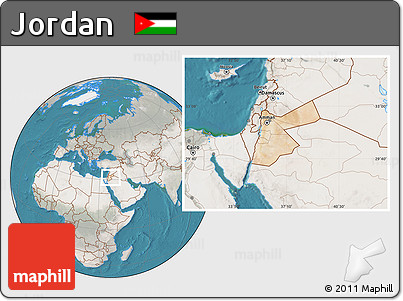 Satellite Location Map of Jordan, lighten, semi-desaturated, land only